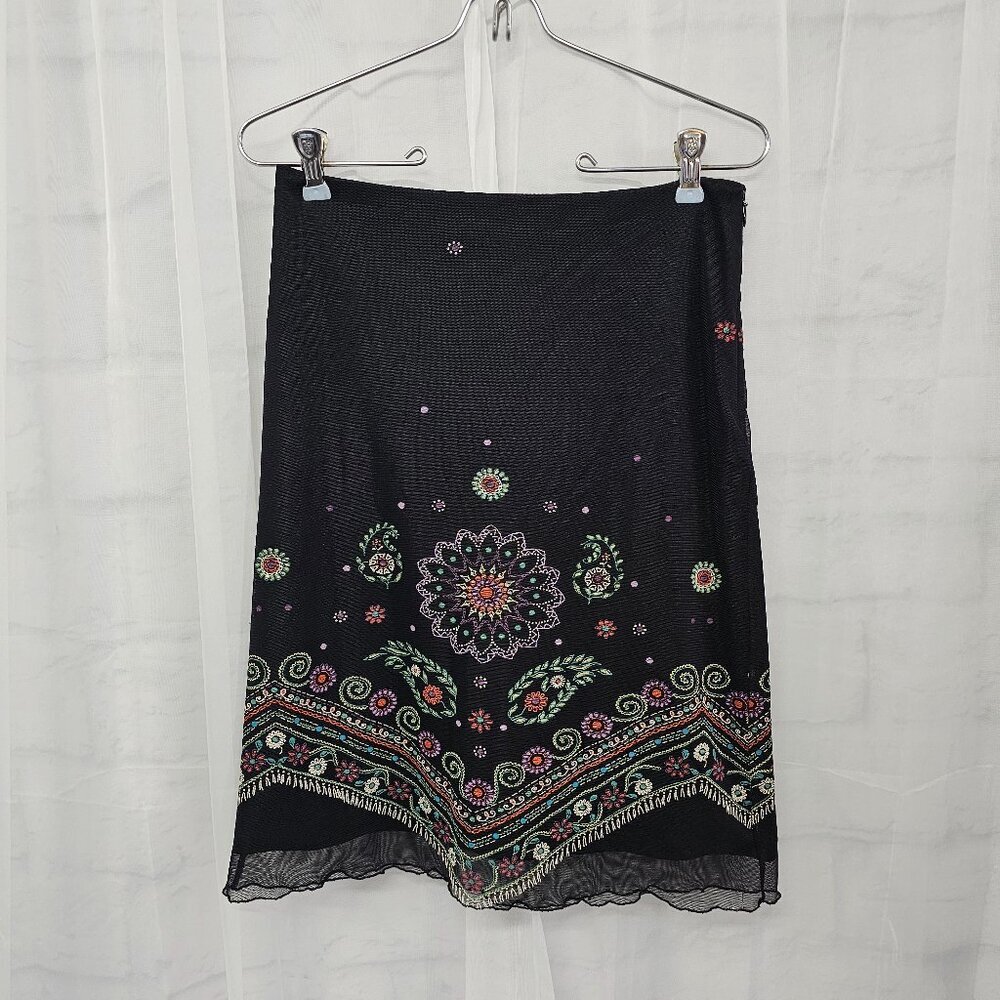 French Connection Skirt Fairy Mesh Whimsigoth Black Purple Floral Boho Sheer 4